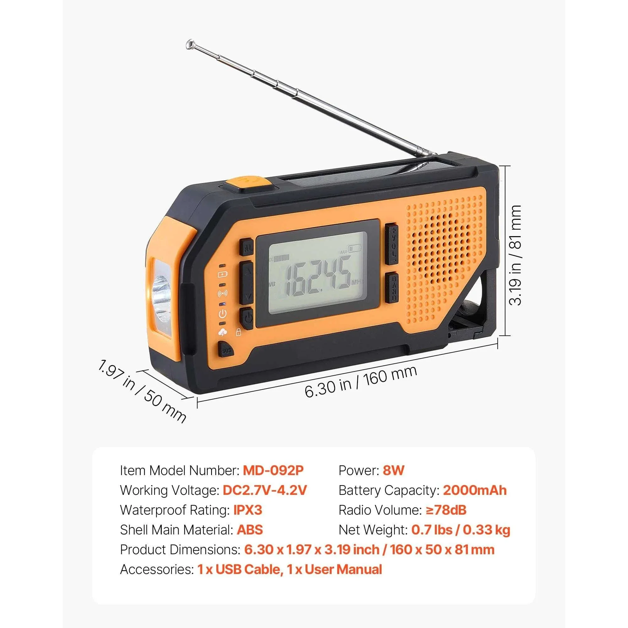 Emergency Weather Radio with NOAA Alert, Hand Crank & Solar Power - Image 18