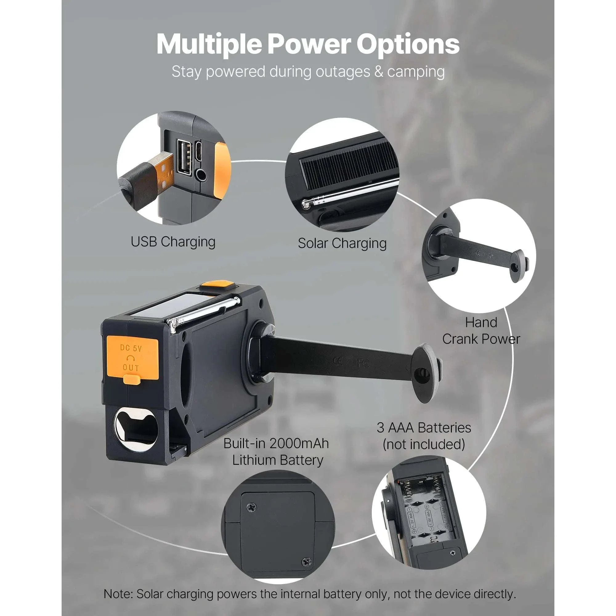 Emergency Weather Radio with NOAA Alert, Hand Crank & Solar Power - Image 3