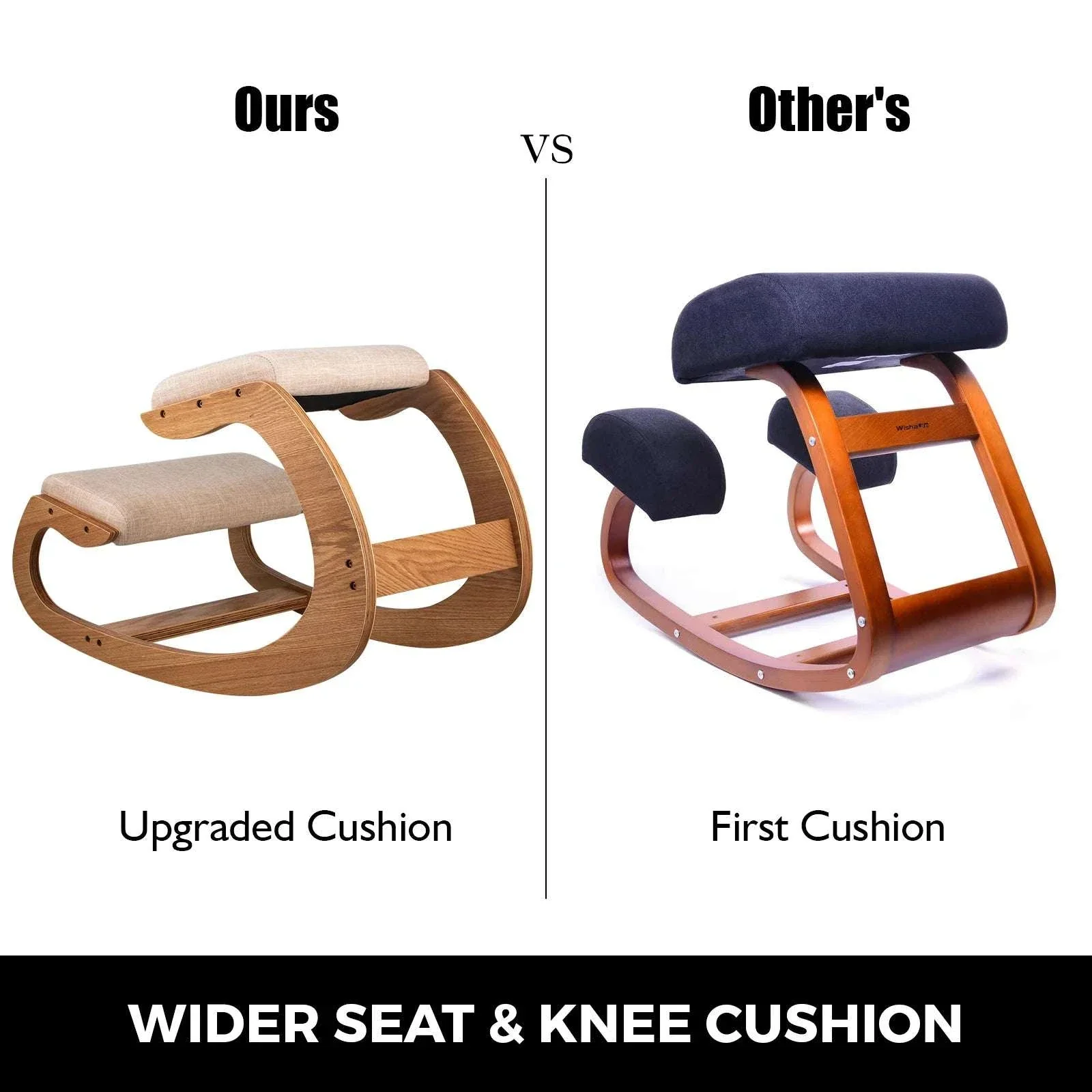 Ergonomic Kneeling Chair with Thick Cushion & Rocking Wood Frame - Image 5