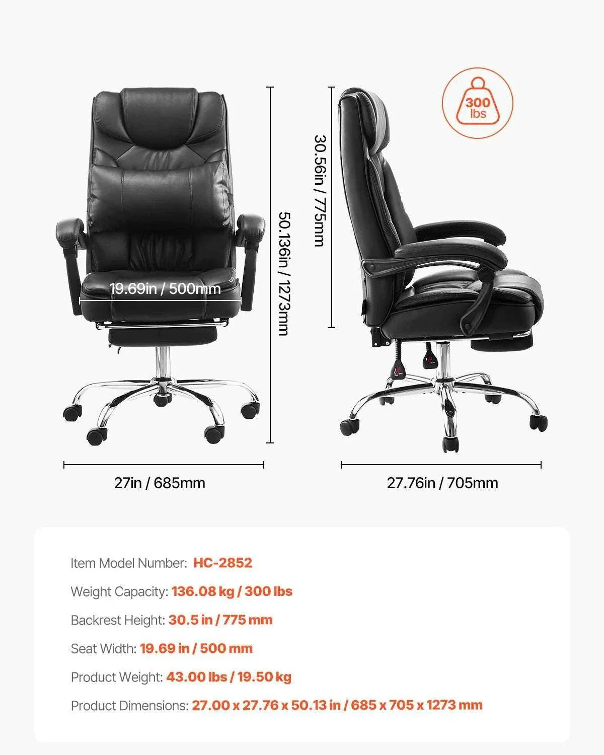 Ergonomic Reclining Office Chair with Footrest & 300lb Support - Image 22