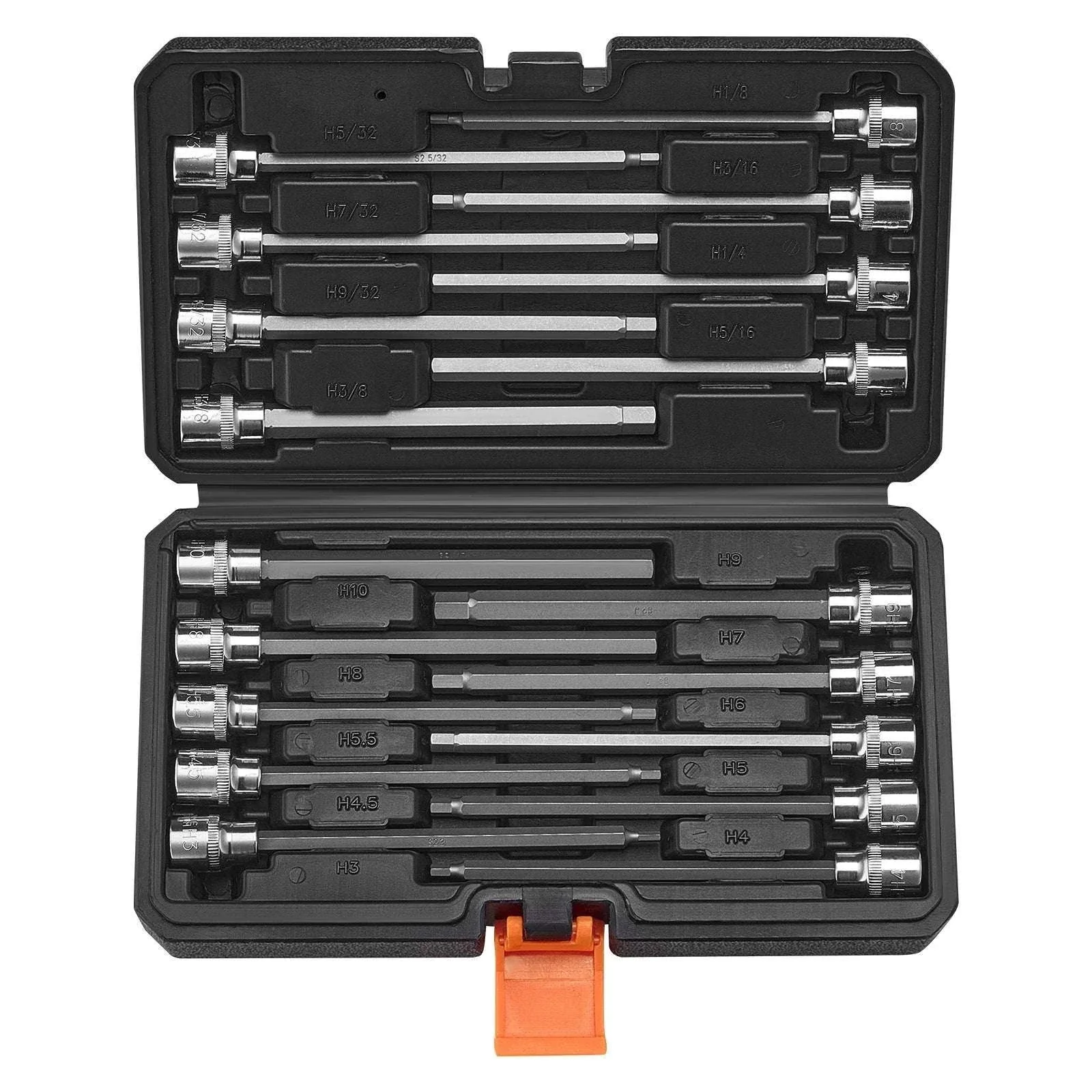 18-Piece Extra Long Allen Hex Bit Socket Set 3/8" Drive SAE Metric