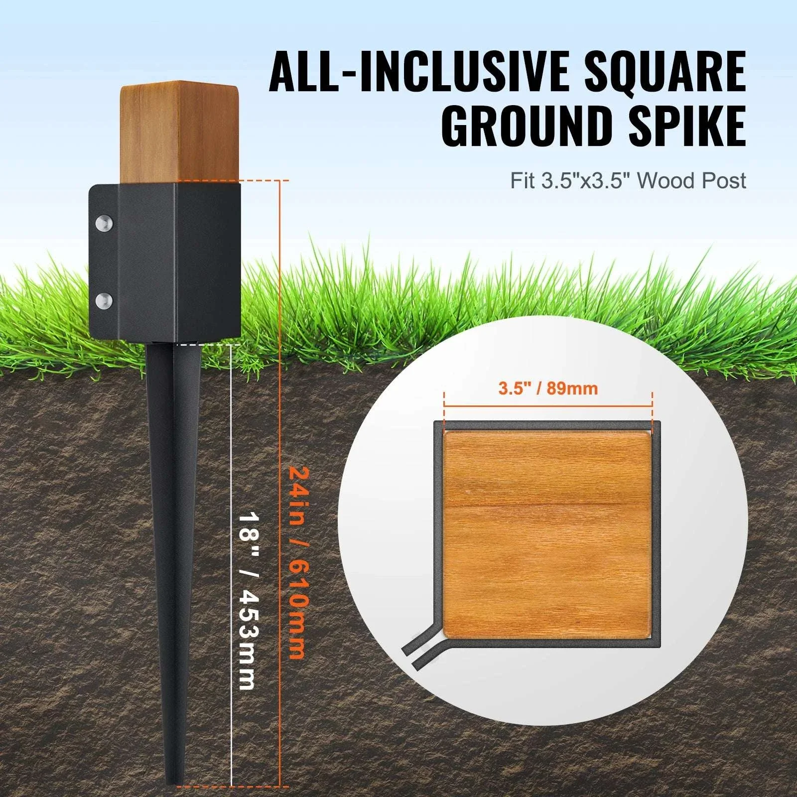 24" Steel Fence Post Anchor Ground Spike 4 Pack for 3.5" Posts - Image 4
