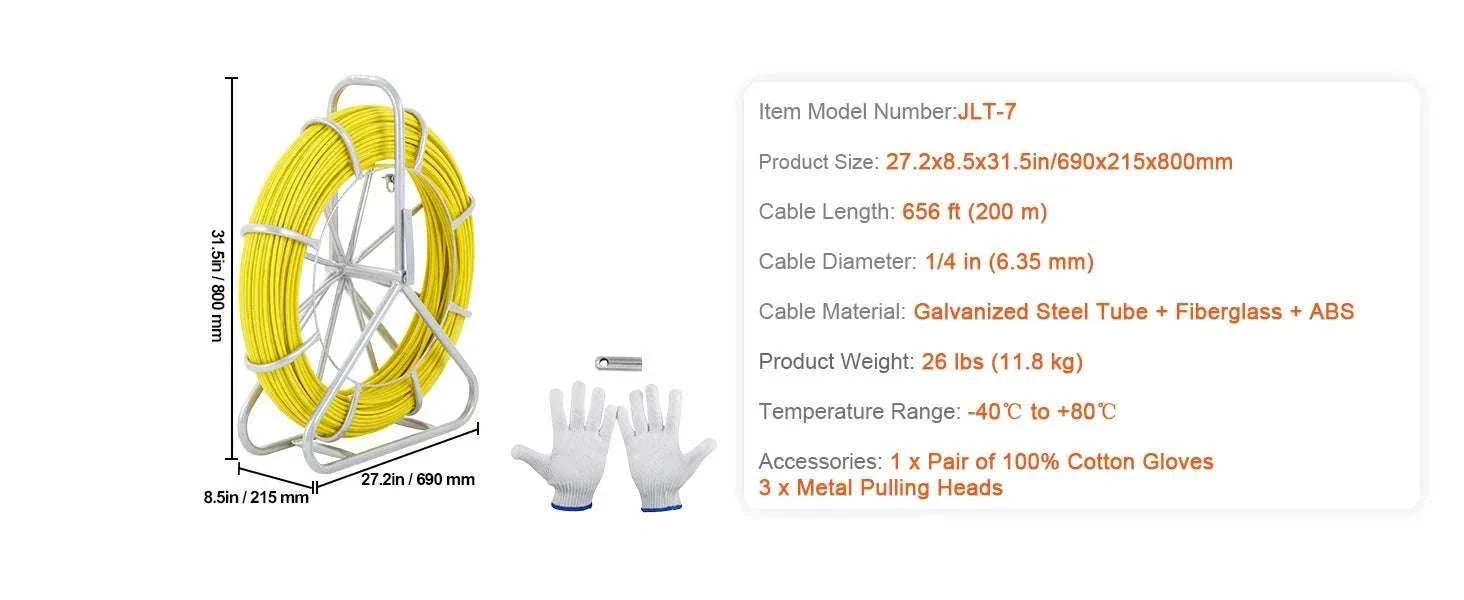 Fiberglass Fish Tape Wire Puller 425–656 ft Duct Rodder Kit - Image 17