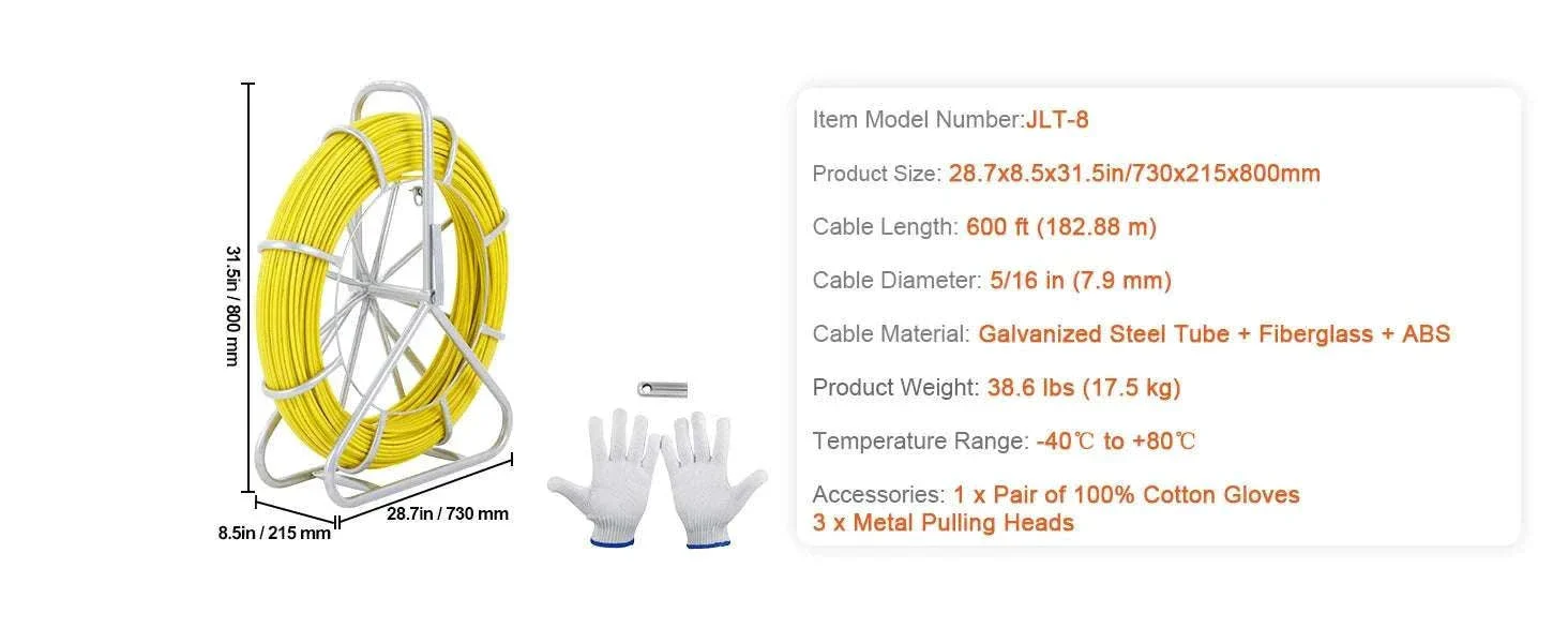 Fiberglass Fish Tape Wire Puller 425–656 ft Duct Rodder Kit - Image 19