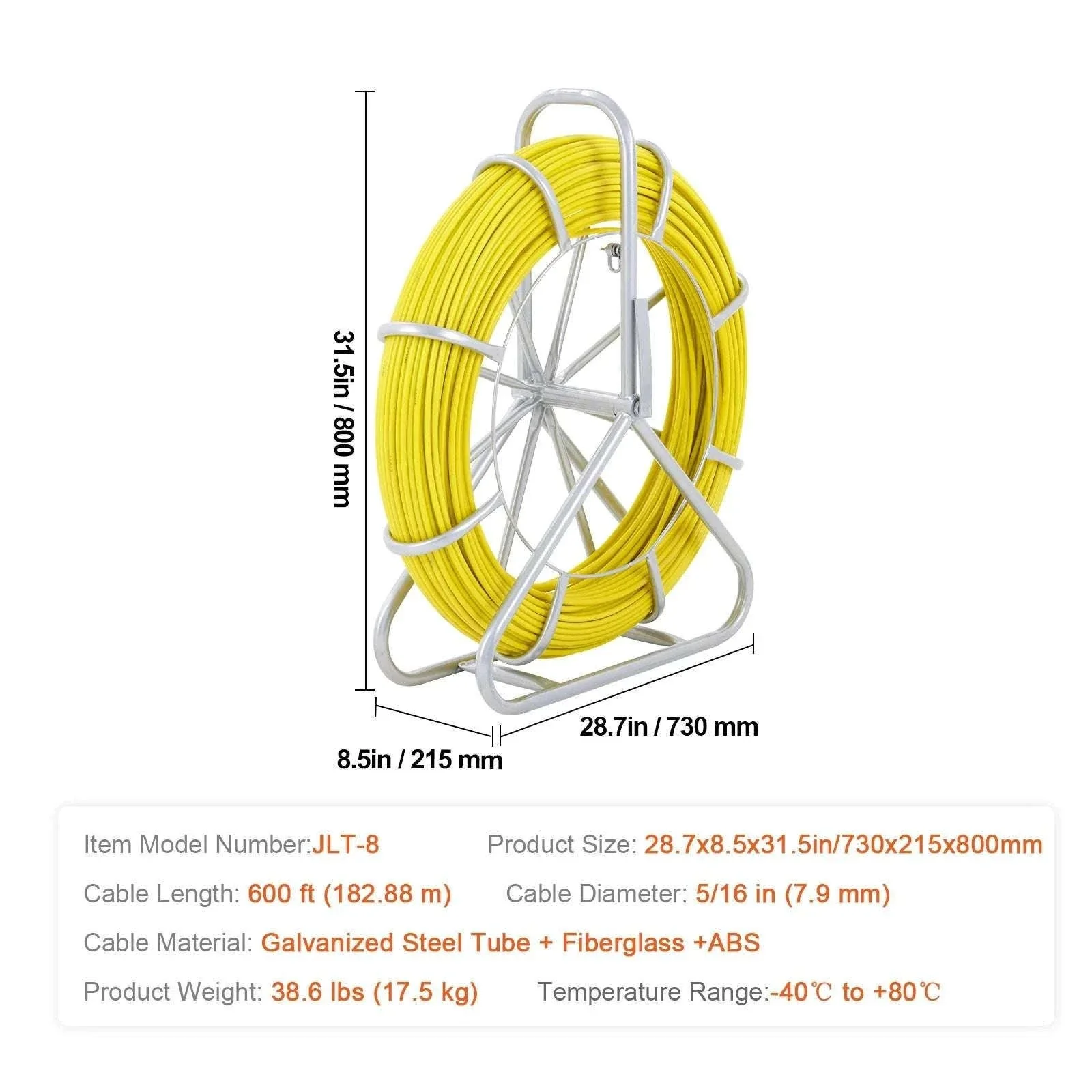 Fiberglass Fish Tape Wire Puller 425–656 ft Duct Rodder Kit - Image 21