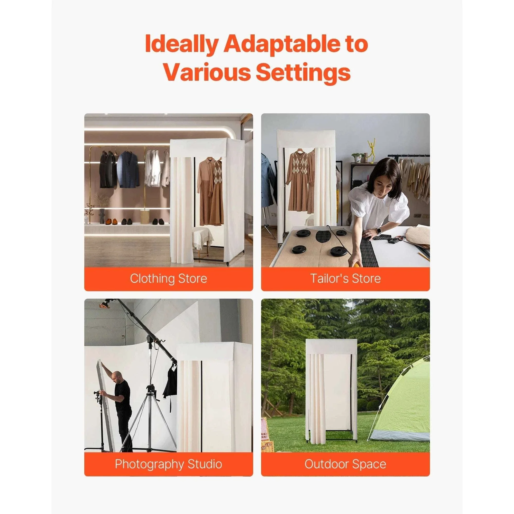 Mobile Fitting Room with Thick Privacy Curtains & Rolling Casters - Image 2