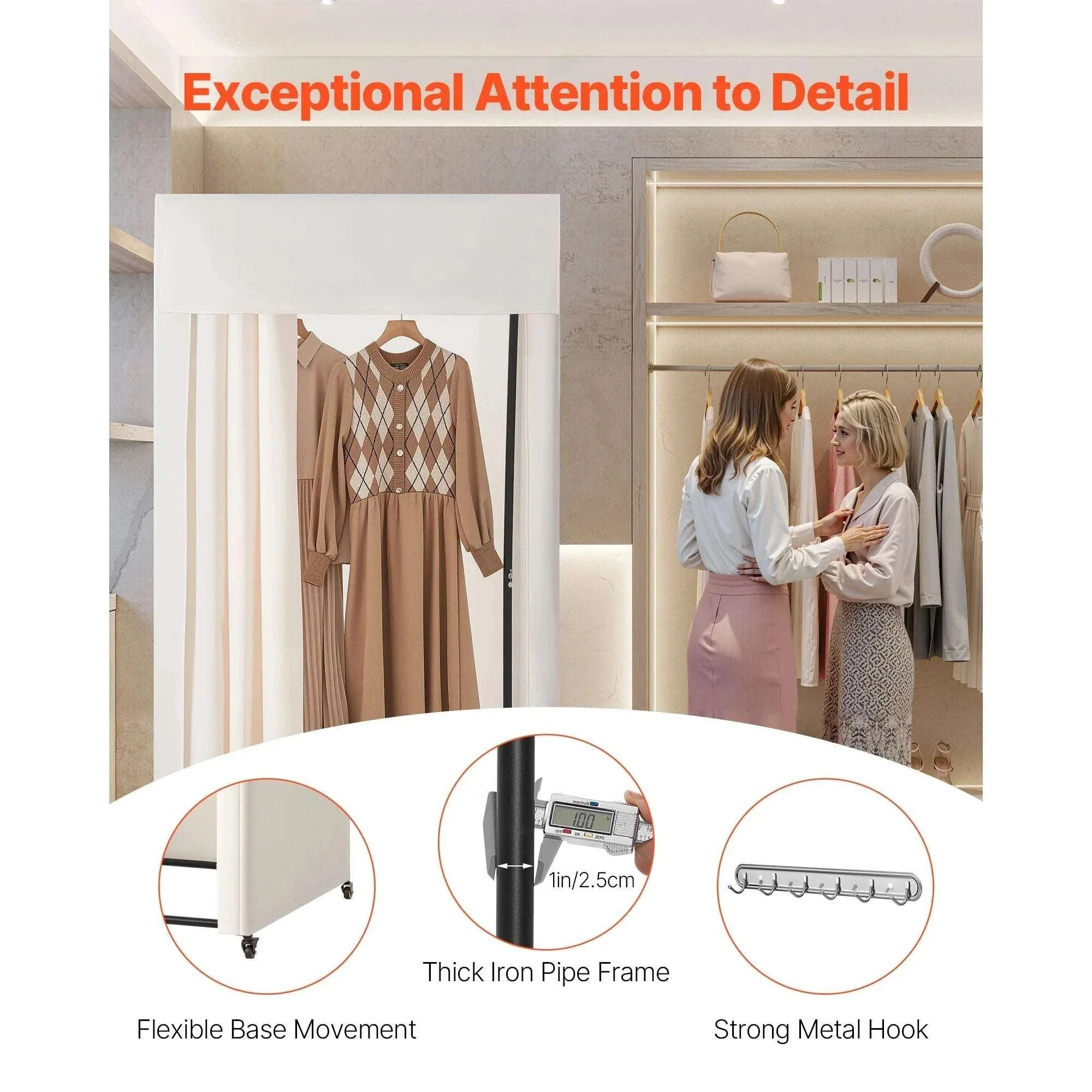 Mobile Fitting Room with Thick Privacy Curtains & Rolling Casters - Image 5
