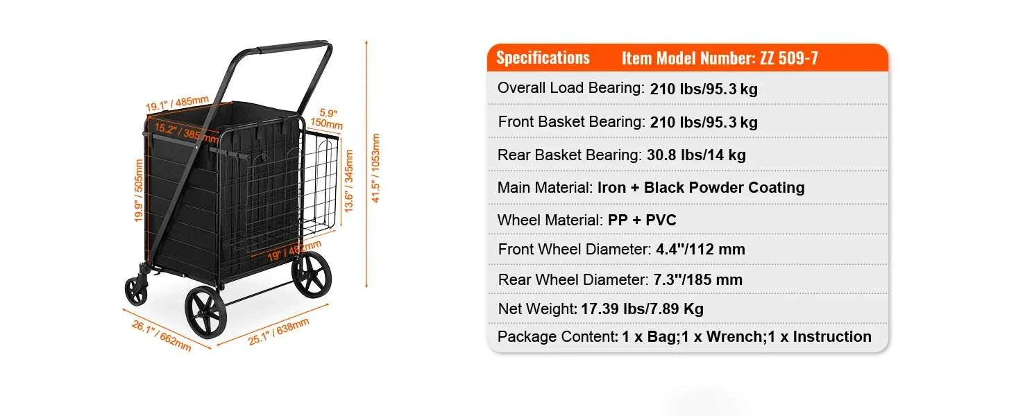 Folding Shopping Cart with Waterproof Liner & 330LB Capacity - Image 13