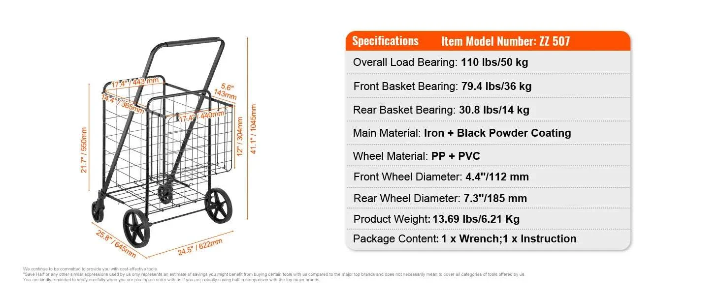 Folding Shopping Cart with Waterproof Liner & 330LB Capacity - Image 14