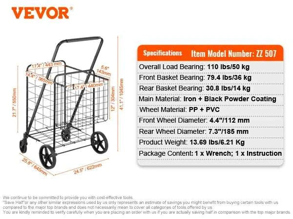 Folding Shopping Cart with Waterproof Liner & 330LB Capacity - Image 15