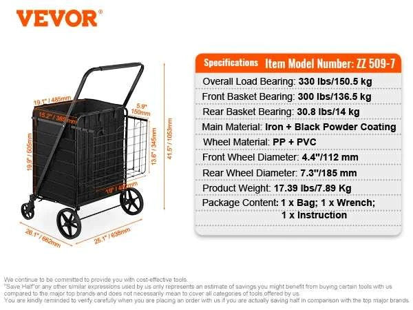 Folding Shopping Cart with Waterproof Liner & 330LB Capacity - Image 16