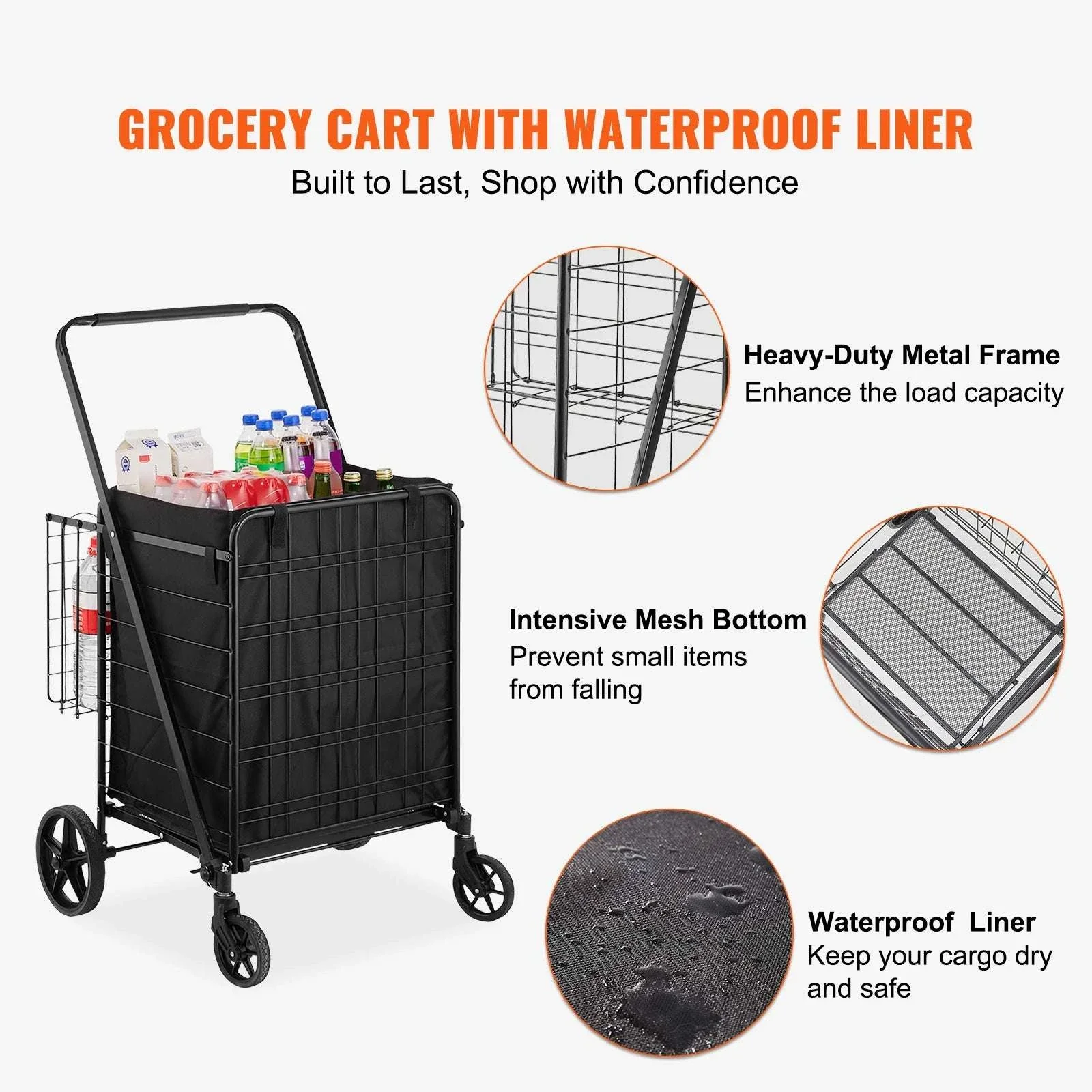 Folding Shopping Cart with Waterproof Liner & 330LB Capacity - Image 2