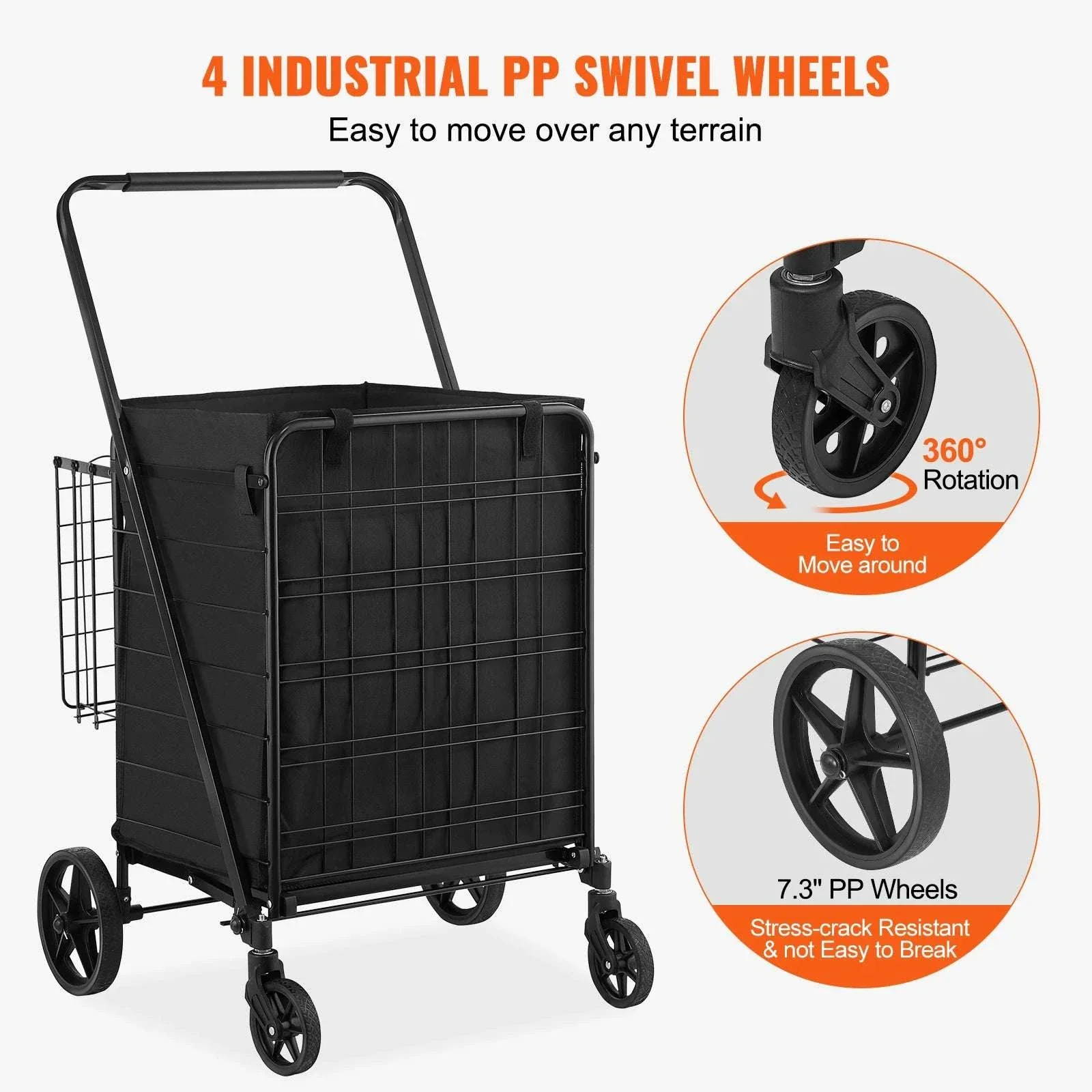 Folding Shopping Cart with Waterproof Liner & 330LB Capacity - Image 4