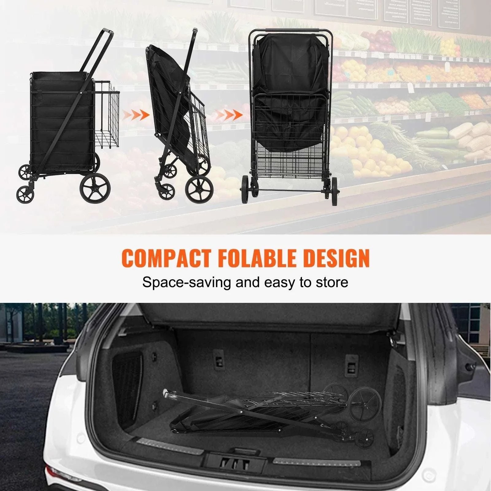 Folding Shopping Cart with Waterproof Liner & 330LB Capacity - Image 5