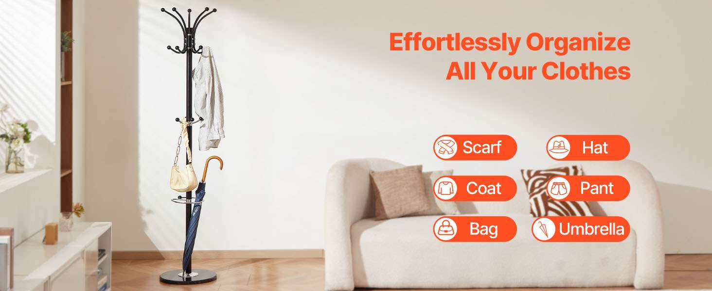Freestanding Coat Rack with 14 Hooks & Marble Base Stand - Image 10