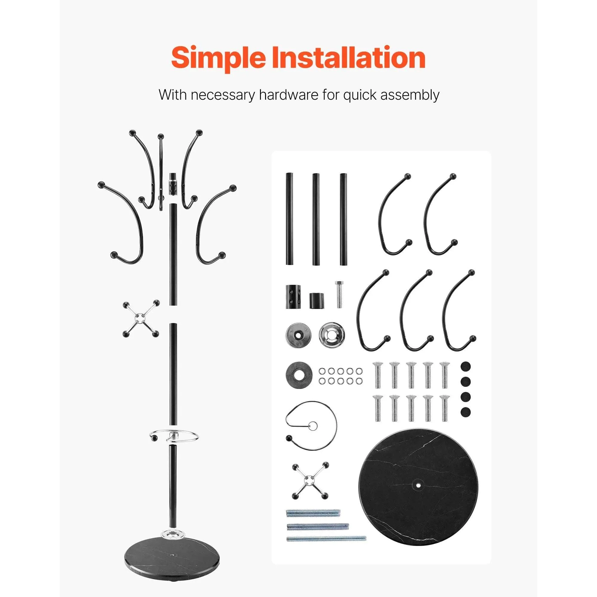 Freestanding Coat Rack with 14 Hooks & Marble Base Stand - Image 6