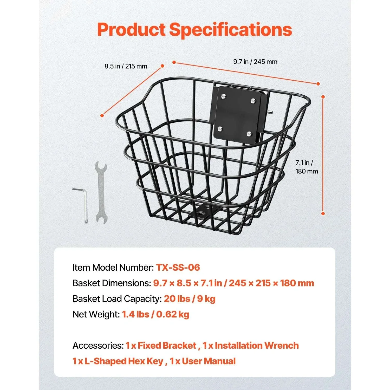 Front Bike Basket for Scooters & Bicycles – 20 lb Steel Carrier - Image 14