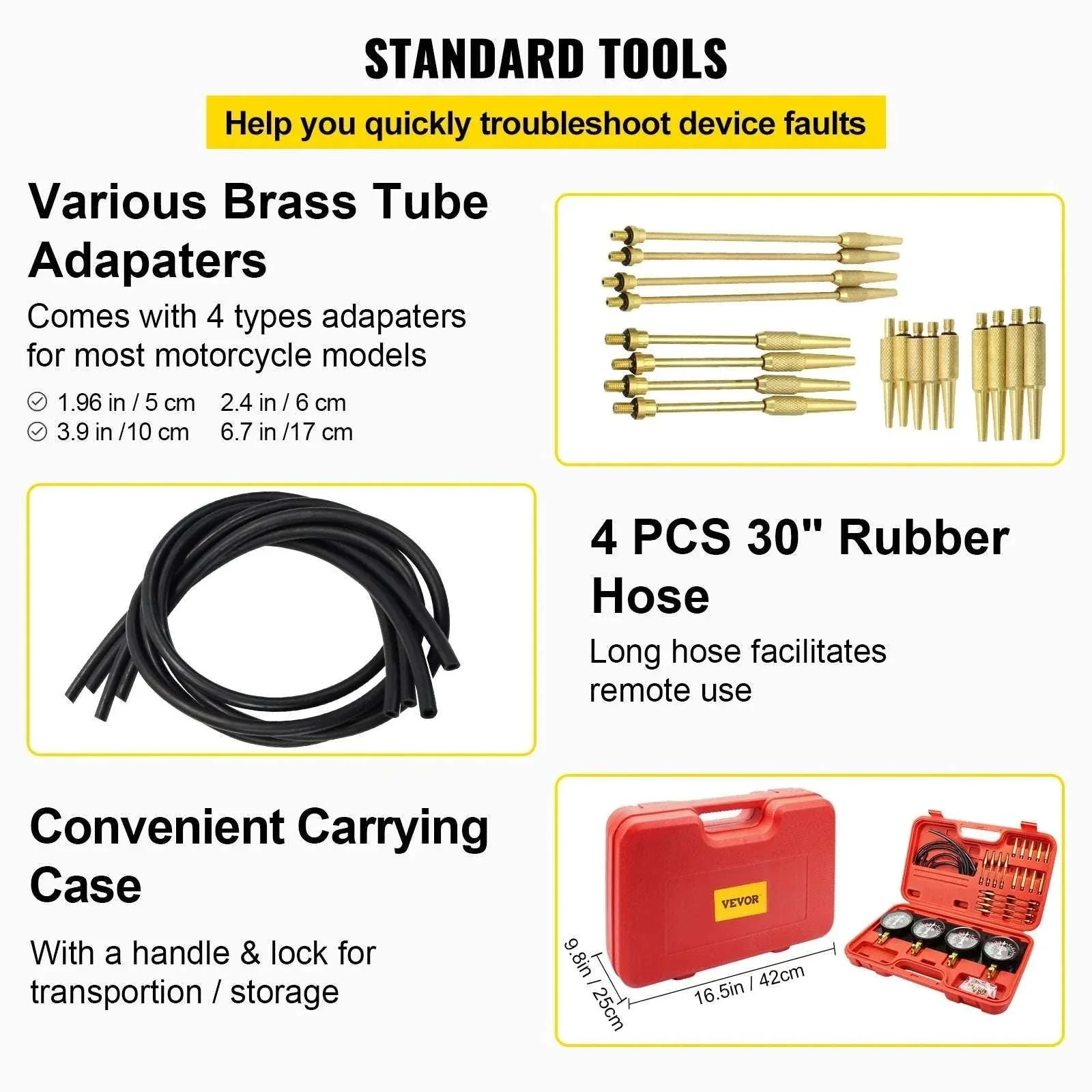 4-Gauge Carburetor Synchronizer Tool Kit with Hoses & Adapters - Image 5