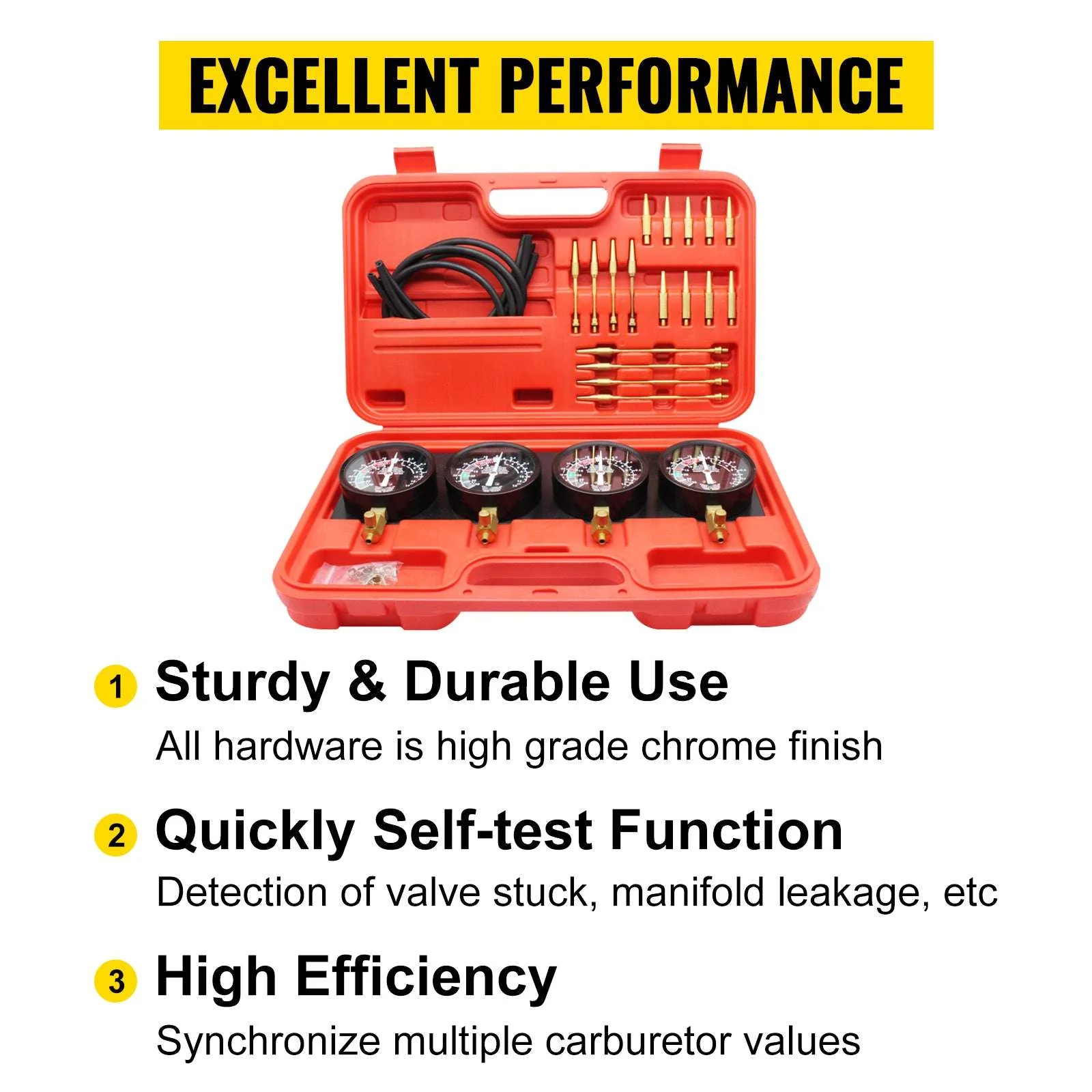 4-Gauge Carburetor Synchronizer Tool Kit with Hoses & Adapters - Image 11