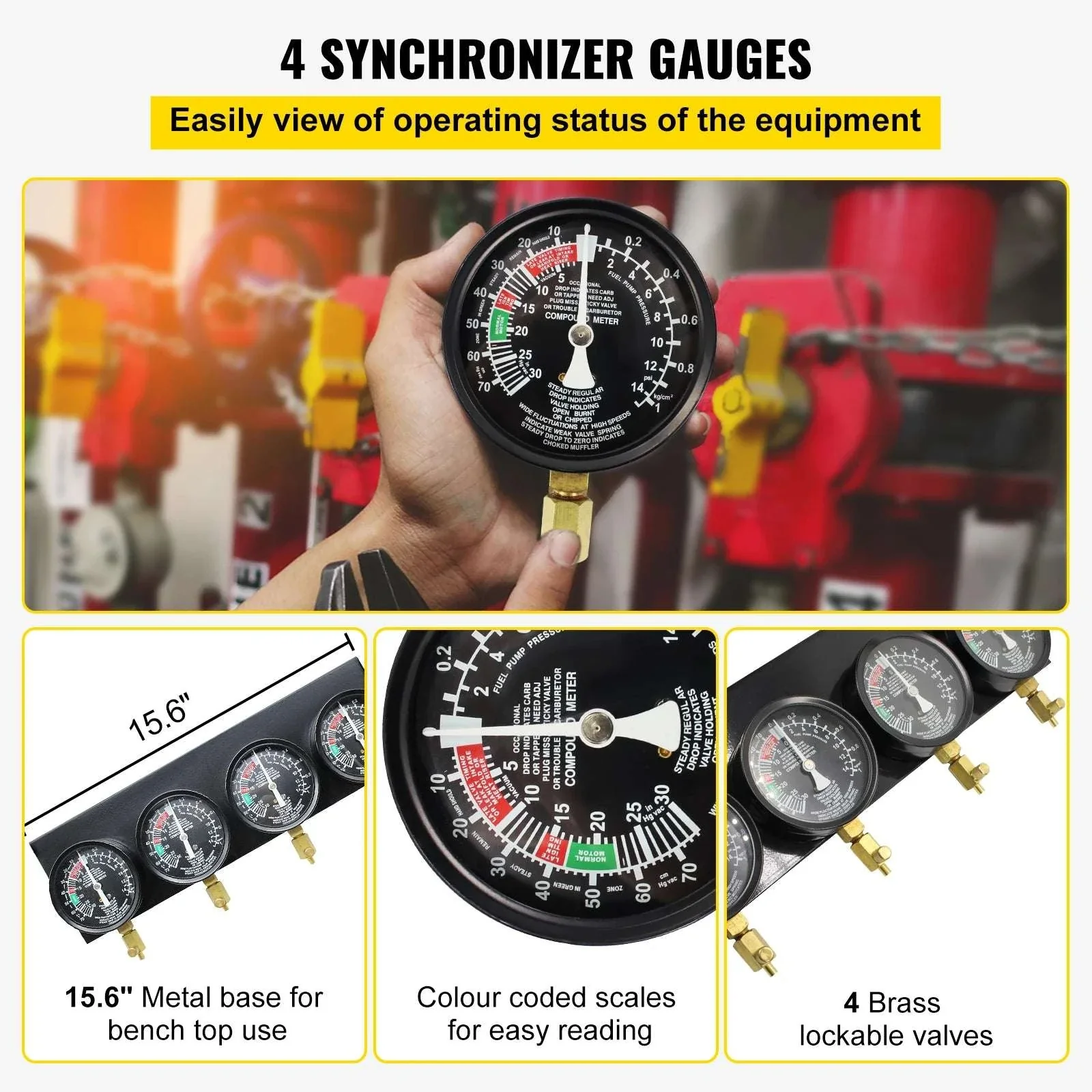 4-Gauge Carburetor Synchronizer Tool Kit with Hoses & Adapters - Image 3