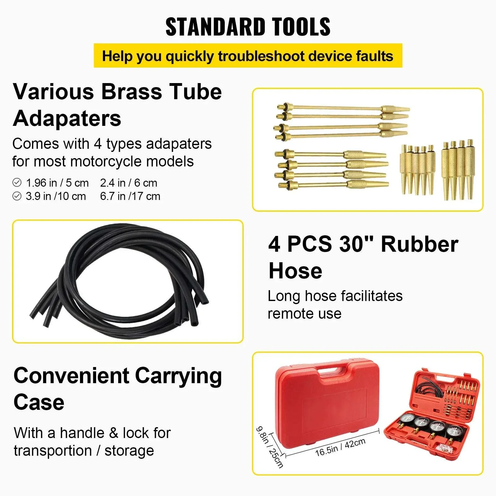4-Gauge Carburetor Synchronizer Tool Kit with Hoses & Adapters - Image 5