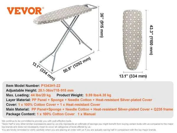 Full Size Ironing Board with Adjustable Height & 4-Layer Padding - Image 16