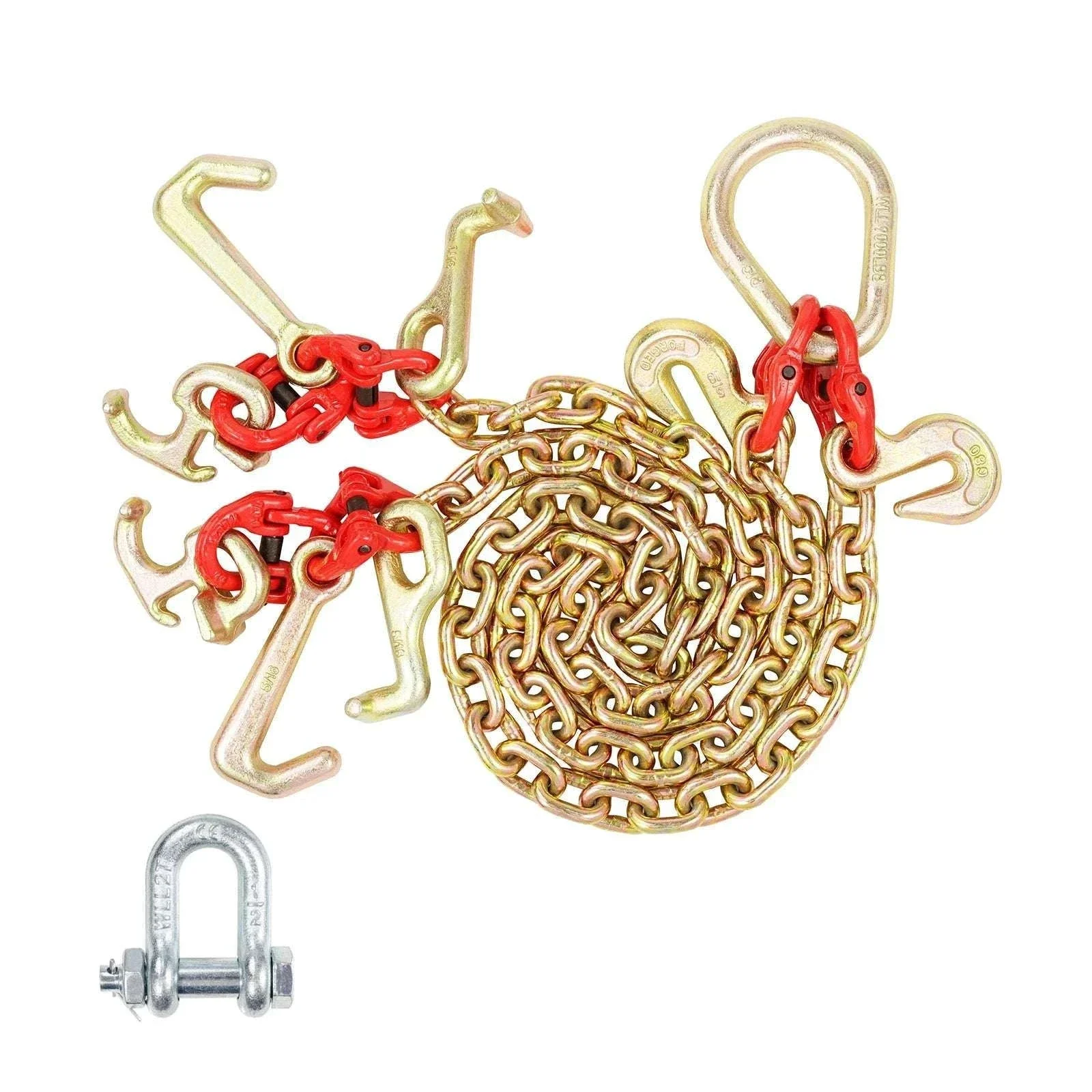 G80 V Bridle Towing Chain with RTJ & Grab Hooks, 10,800 lbs