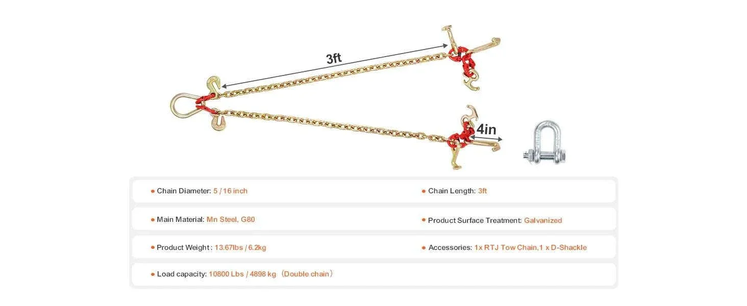 G80 V Bridle Towing Chain with RTJ & Grab Hooks, 10,800 lbs - Image 13