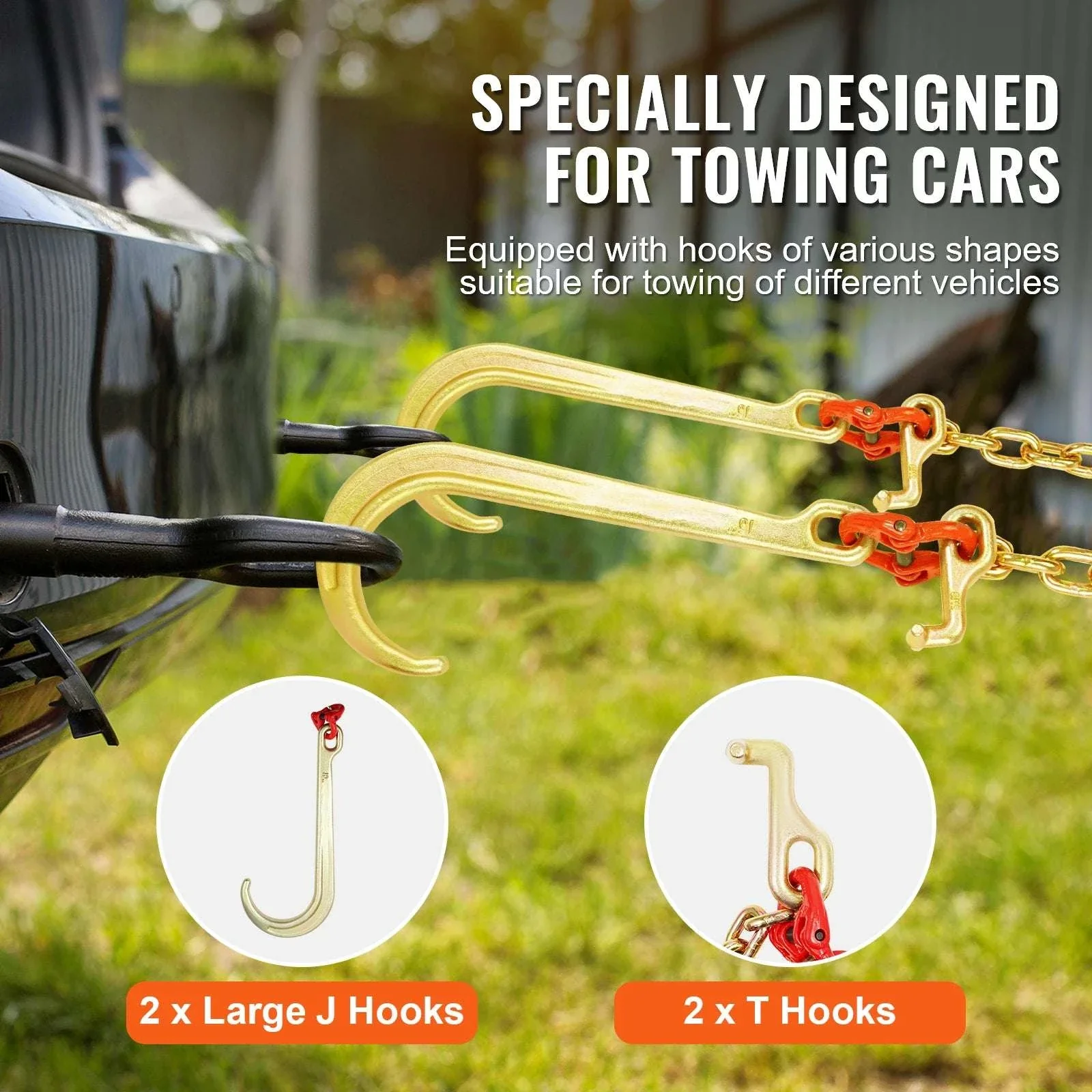 G80 V Bridle Tow Chain with J & Grab Hooks for Flatbed Recovery - Image 6