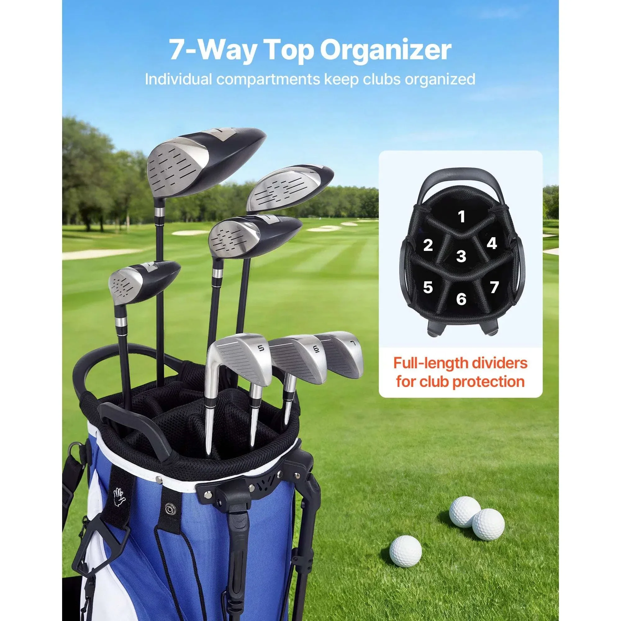 Golf Cart Bag with 7/14 Way Dividers, Storage Pockets & Straps - Image 2