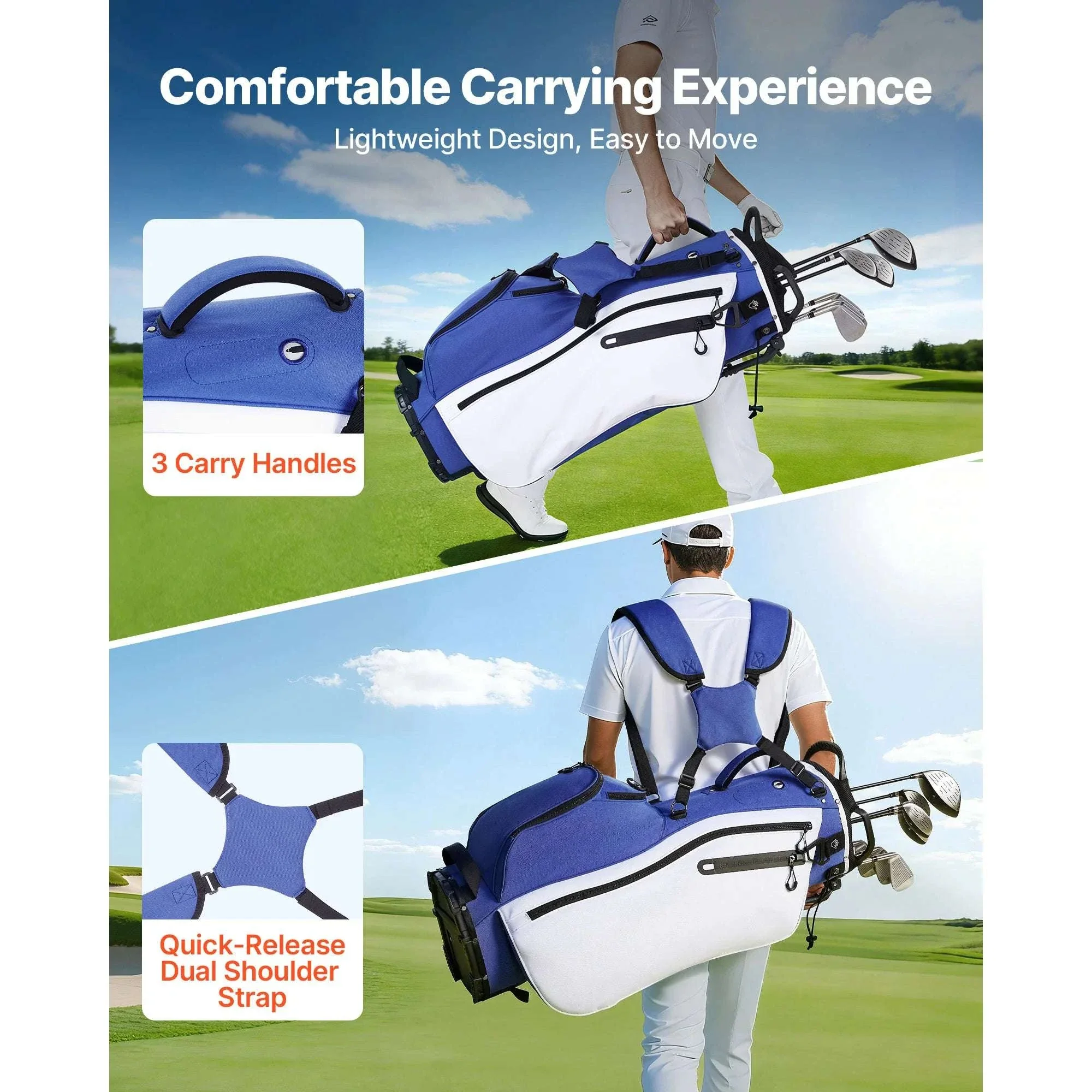 Golf Cart Bag with 7/14 Way Dividers, Storage Pockets & Straps - Image 3