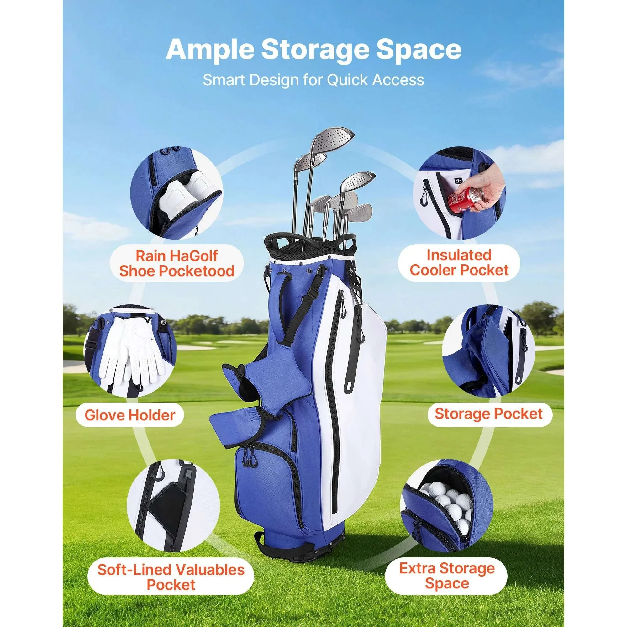 Golf Cart Bag with 7/14 Way Dividers, Storage Pockets & Straps - Image 6