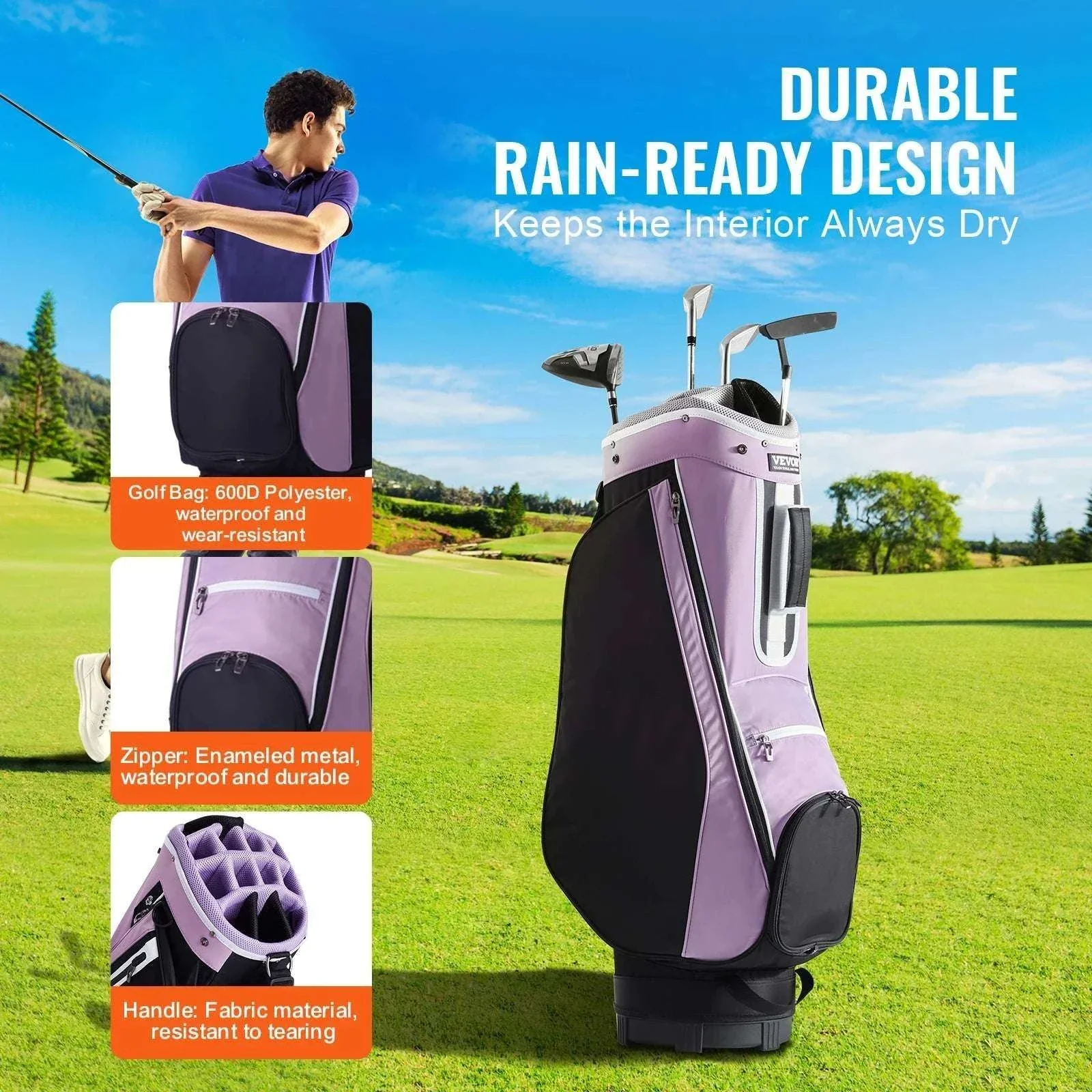 Golf Cart Bag with 14-Way Divider and Multiple Storage Pockets - Image 3