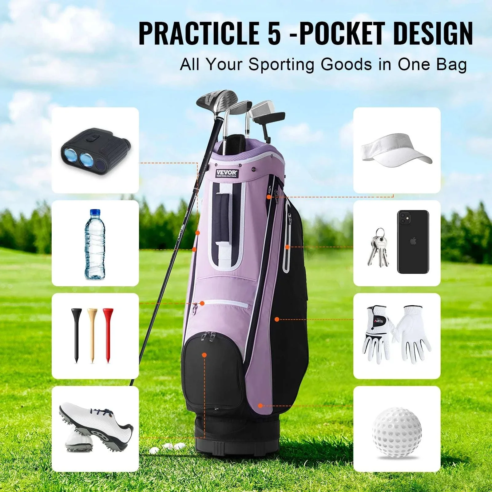 Golf Cart Bag with 14-Way Divider and Multiple Storage Pockets - Image 4