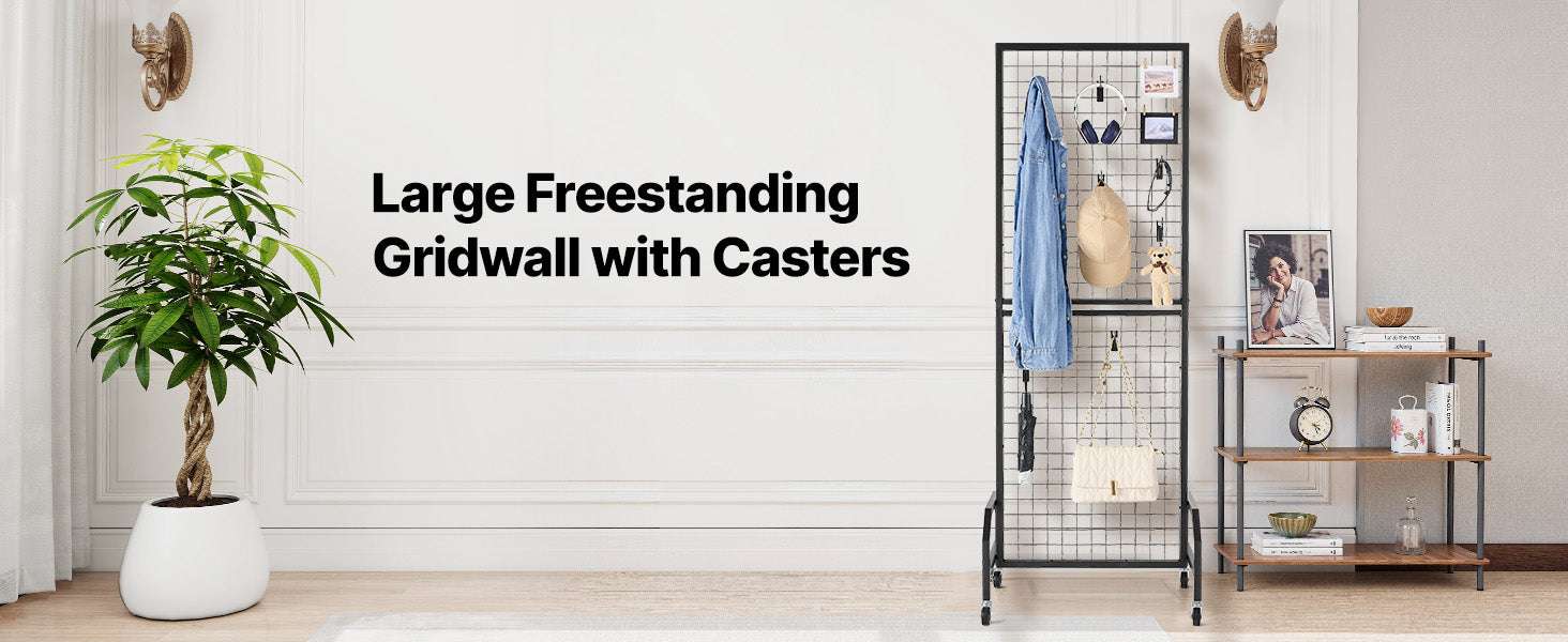 Rolling Grid Wall Display Rack with Wheels Steel Panel Stand - Image 8