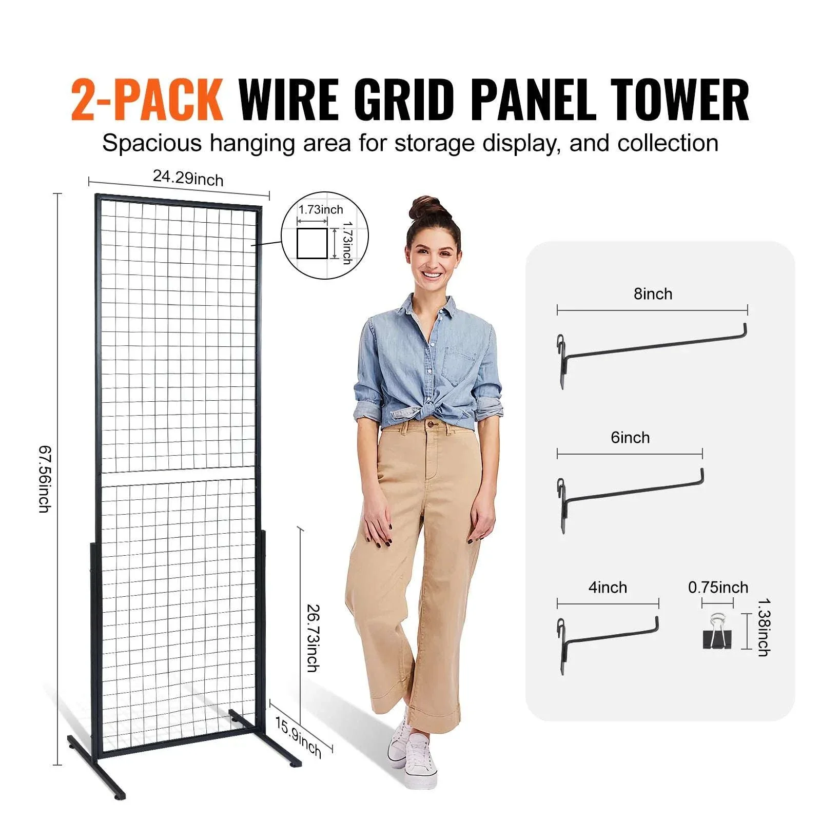 Grid Wall Display Panels with Hooks Double-Sided Rack Set - Image 3
