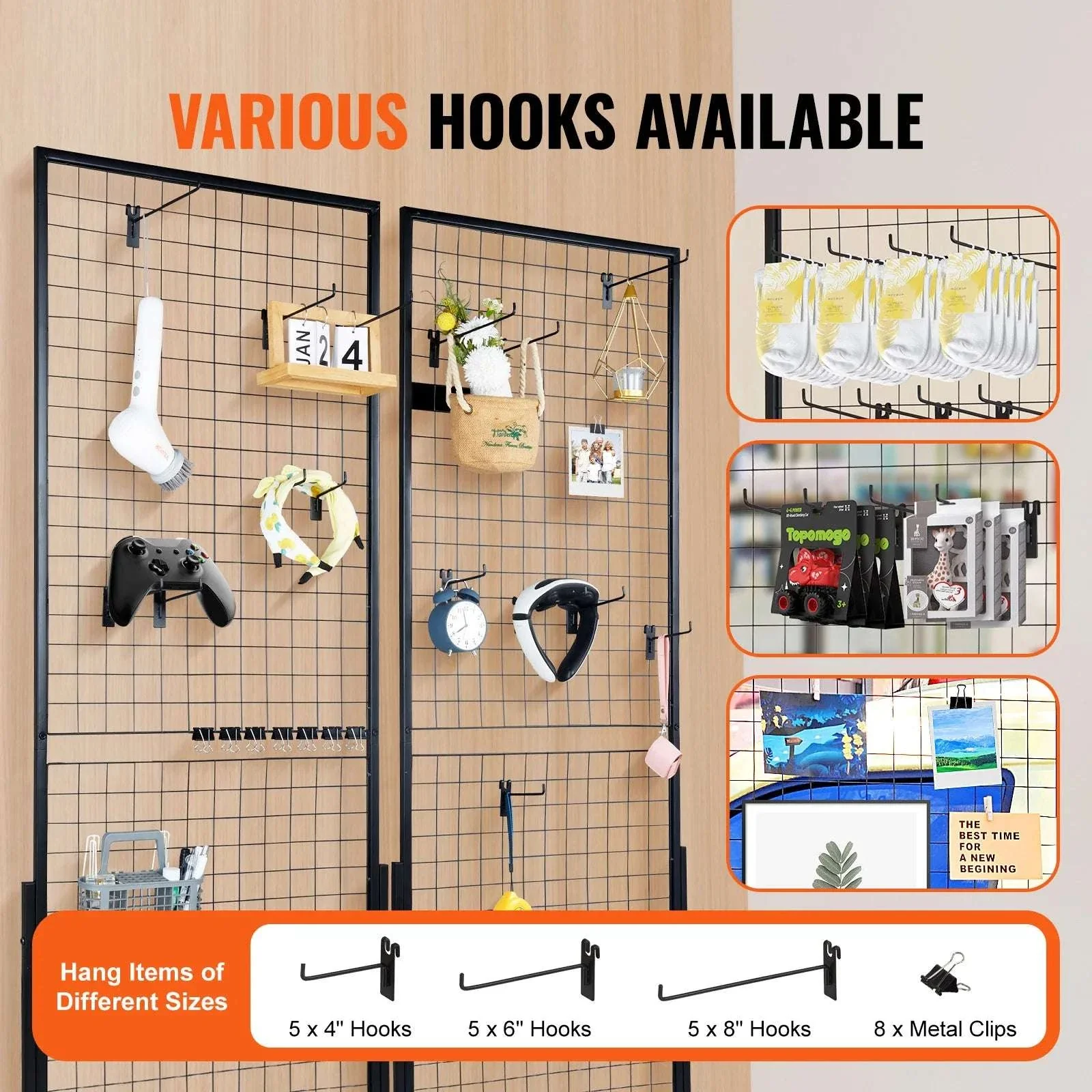 Grid Wall Display Panels with Hooks Double-Sided Rack Set - Image 4