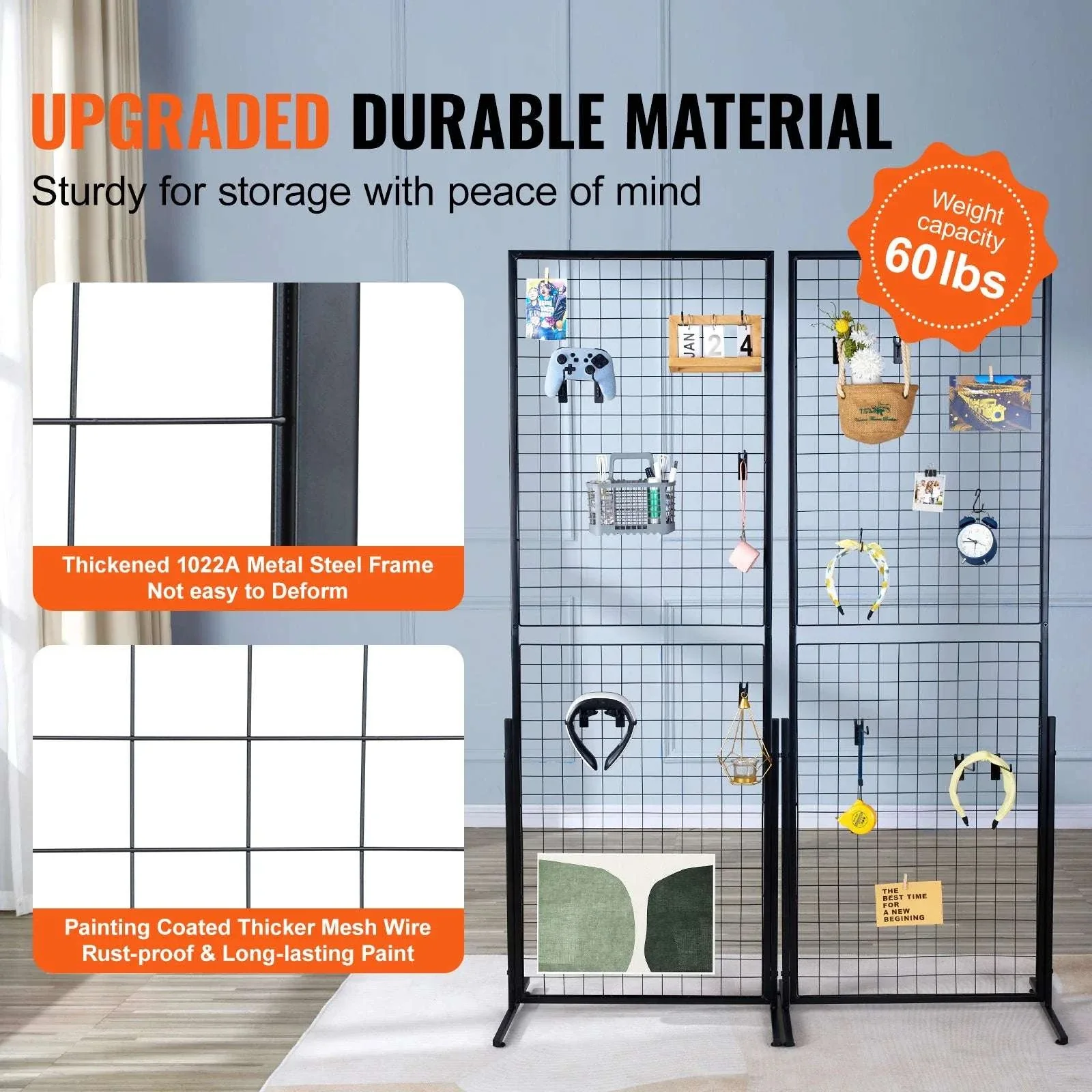 Grid Wall Display Panels with Hooks Double-Sided Rack Set - Image 5