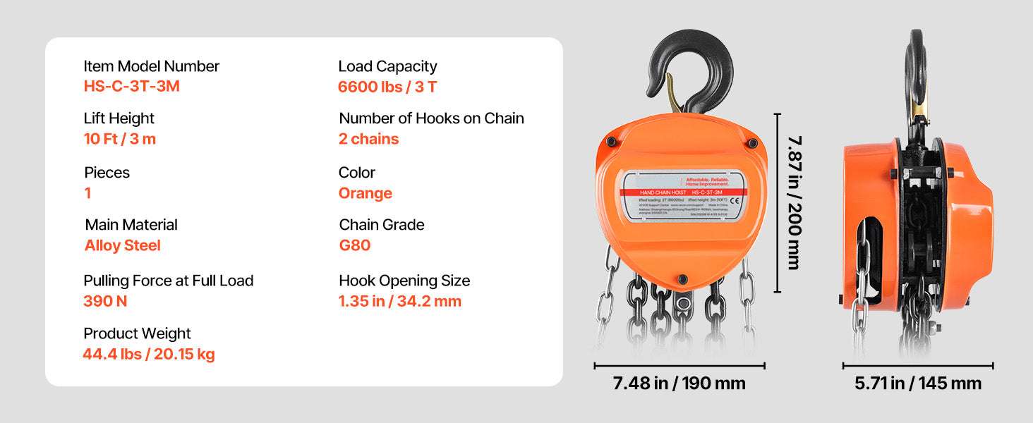 Manual Chain Hoist 1100–6600 lbs with G80 Chain, 10ft/20ft Lift - Image 25