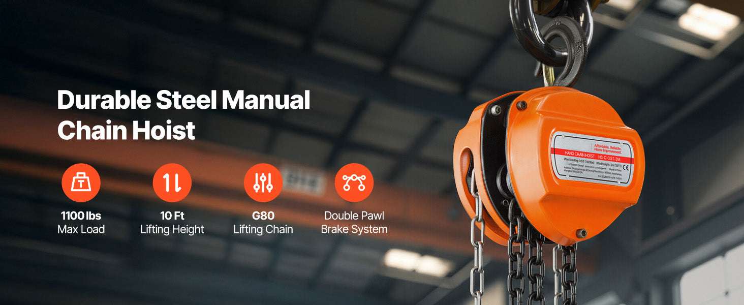 Manual Chain Hoist 1100–6600 lbs with G80 Chain, 10ft/20ft Lift - Image 8