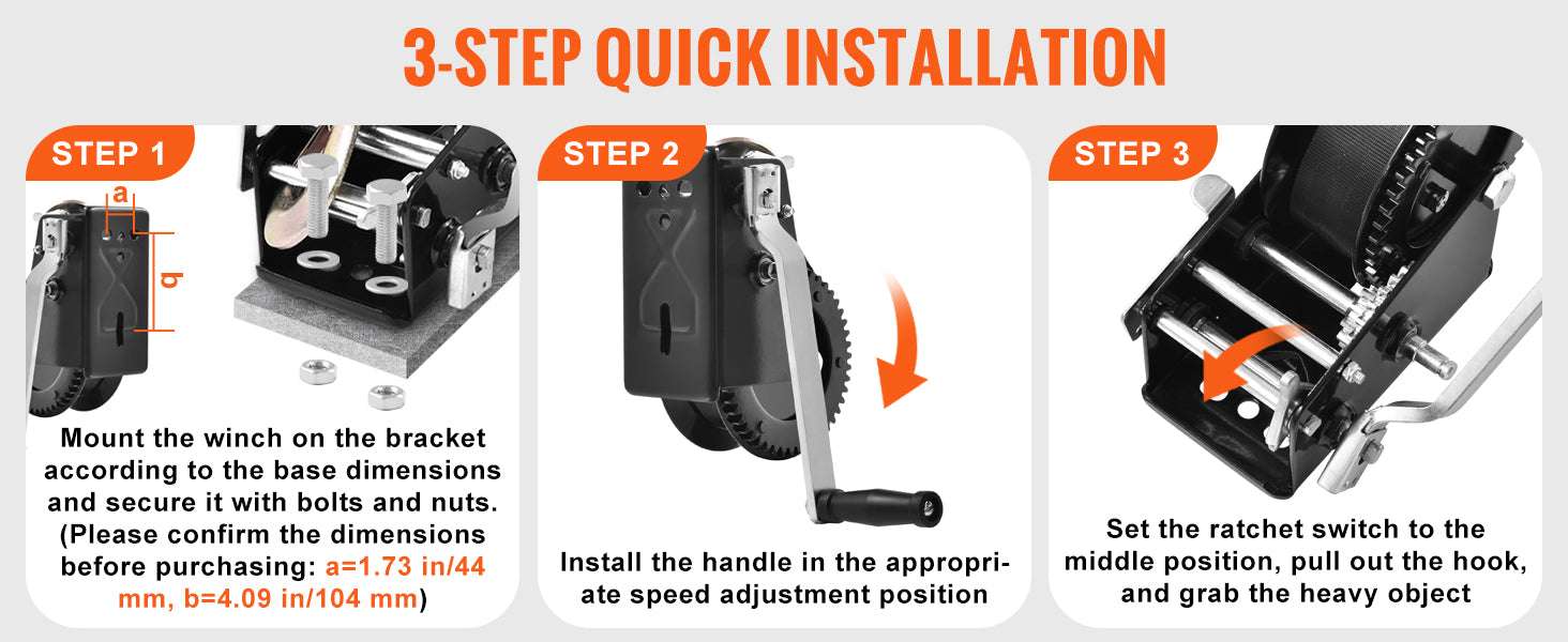 Heavy Duty Hand Winch with Strap & Two-Way Ratchet (Up to 3500 lbs) - Image 12