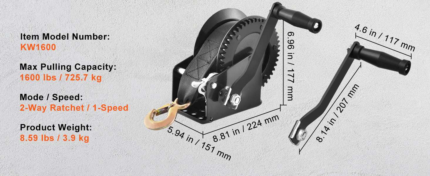 Heavy Duty Hand Winch with Strap & Two-Way Ratchet (Up to 3500 lbs) - Image 15
