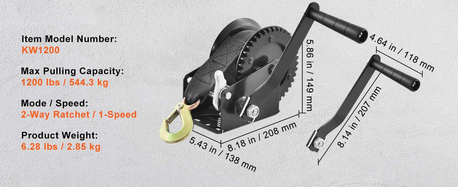 Heavy Duty Hand Winch with Strap & Two-Way Ratchet (Up to 3500 lbs) - Image 16