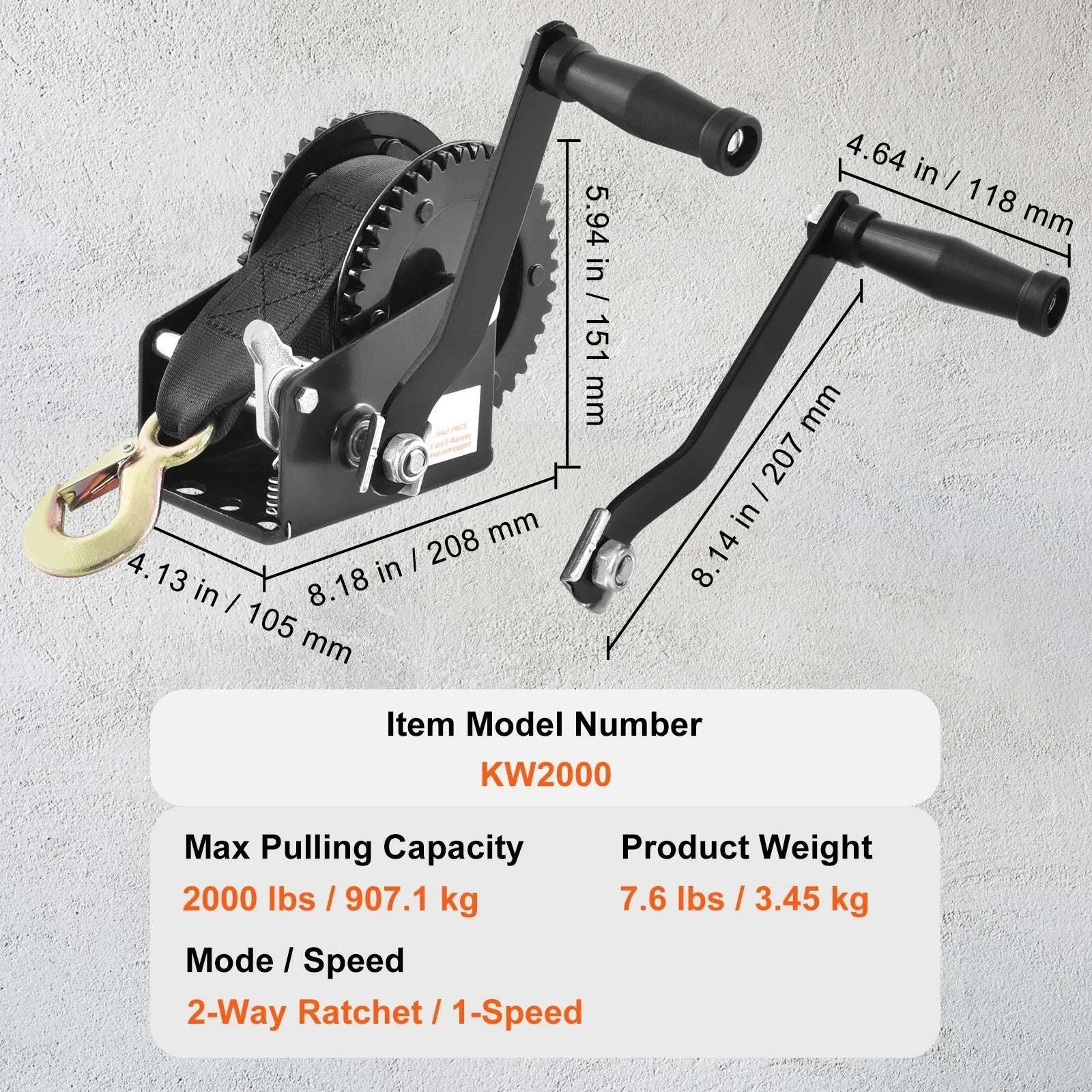 Heavy Duty Hand Winch with Strap & Two-Way Ratchet (Up to 3500 lbs) - Image 17