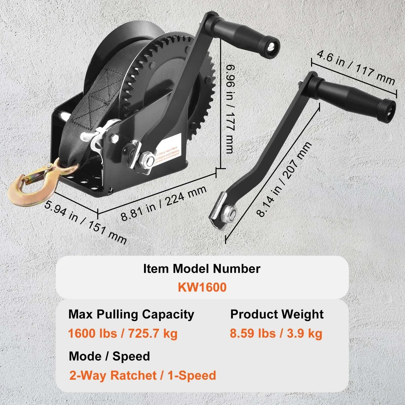 Heavy Duty Hand Winch with Strap & Two-Way Ratchet (Up to 3500 lbs) - Image 18