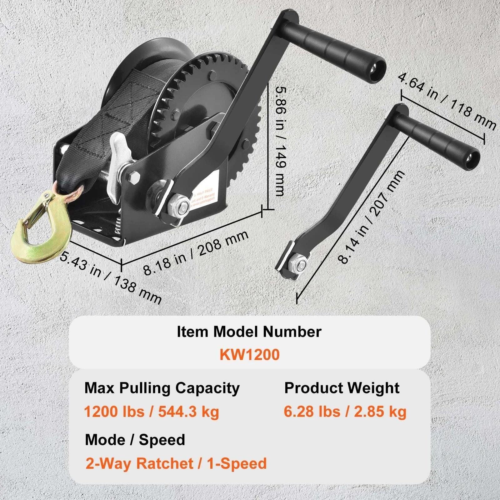 Heavy Duty Hand Winch with Strap & Two-Way Ratchet (Up to 3500 lbs) - Image 19