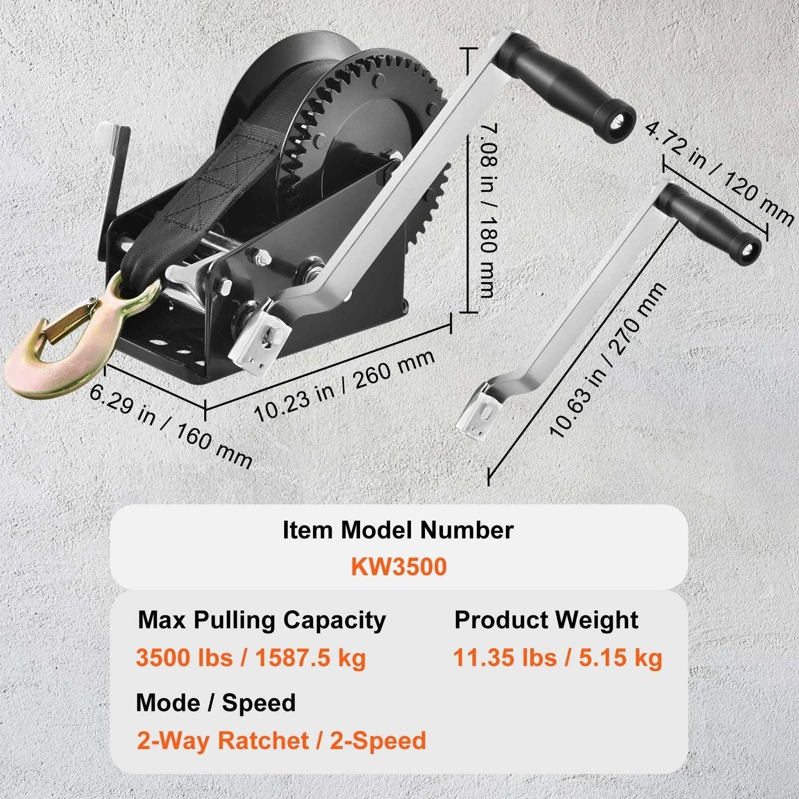 Heavy Duty Hand Winch with Strap & Two-Way Ratchet (Up to 3500 lbs) - Image 20
