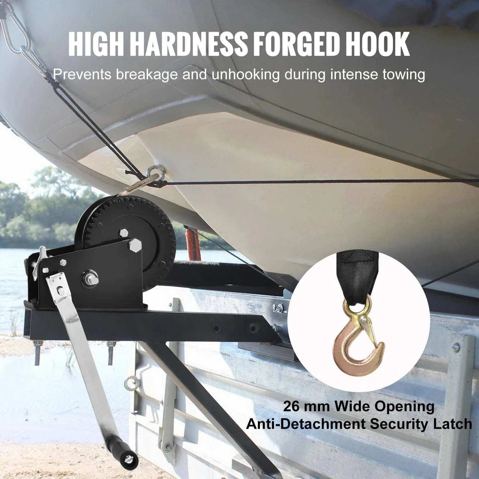 Heavy Duty Hand Winch with Strap & Two-Way Ratchet (Up to 3500 lbs) - Image 4