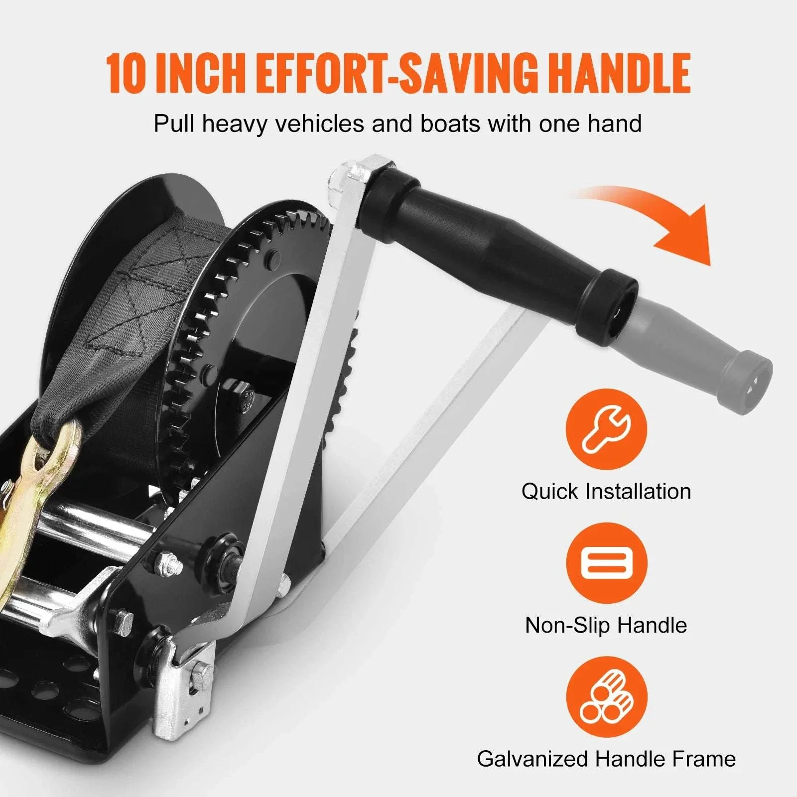 Heavy Duty Hand Winch with Strap & Two-Way Ratchet (Up to 3500 lbs) - Image 5
