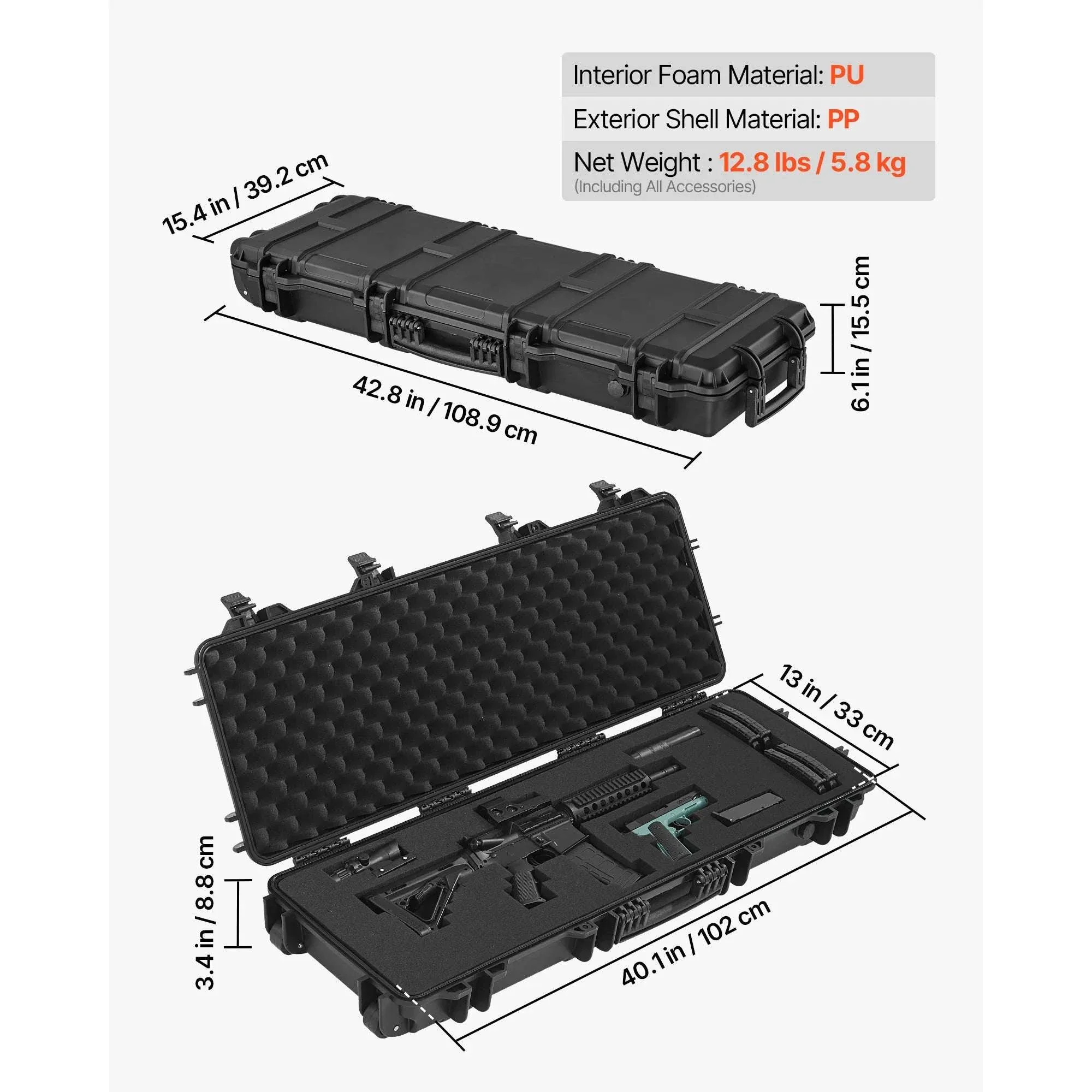 Lockable Hard Rifle Case with Foam Insert, IP67 Waterproof Travel Case - Image 37